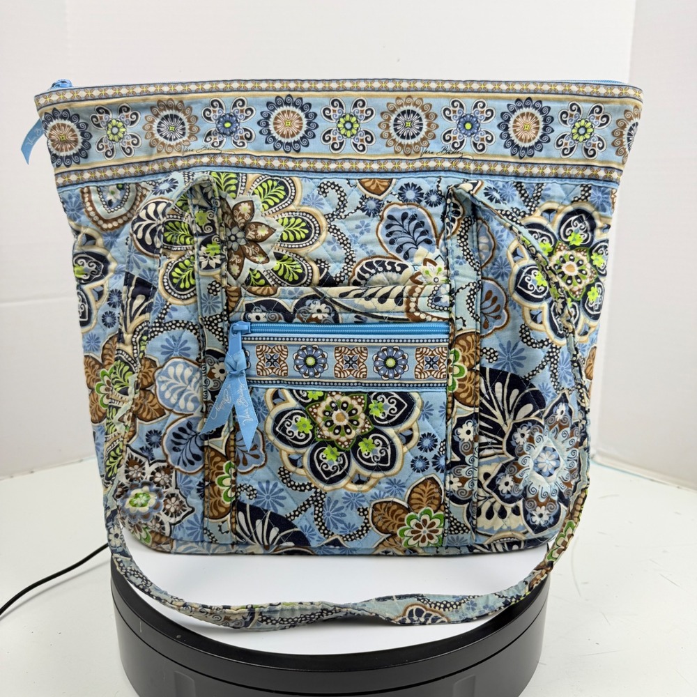 Vera Bradley Bali Blue Quilted Cotton Tote Bag Blue Floral Paisley Shoulder Bag